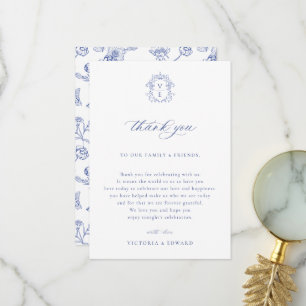 Regency Blue Crest Wedding Reception Table Thank You Card