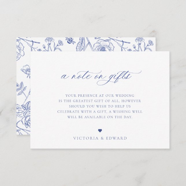 Regency Blue Floral A Note On Gifts Wedding Card (Front/Back)