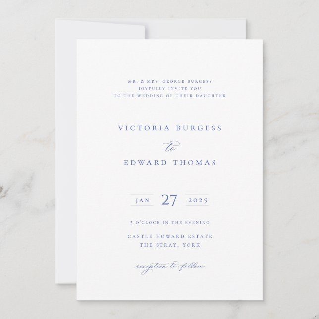 Regency Blue Floral Formal Wedding Invitation (Front)