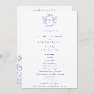 Regency Blue Monogram Crest Wedding Program