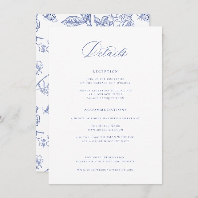Regency Blue Wedding Details Enclosure Card (Front/Back)
