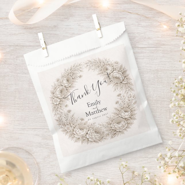 Regency Botanical Engraving Wedding  Favour Bag (Clipped)