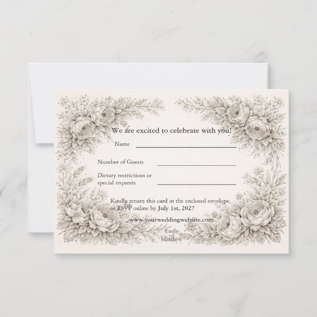 Regency Botanical Engraving Wedding Thank You Card (Front)