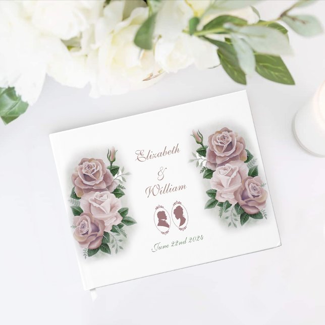 Regency Bridgerton Pink Flowers Cameos Guest Book (Creator Uploaded)