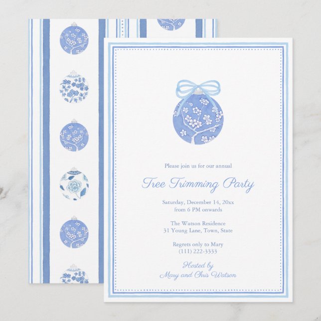 Regency Chinoiserie Ornament Tree Trimming Party Invitation (Front/Back)