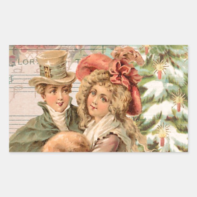 Regency Christmas Couple Vintage Style Gifts Sticker (Front)