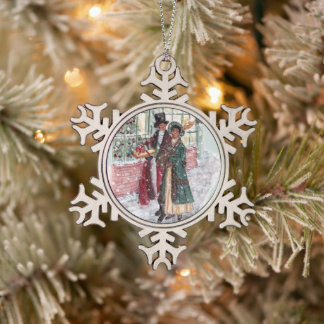 Regency Christmas Shoppers - Jane Austen Snowflake Pewter Christmas Ornament