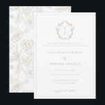 Regency Era Beige Crest Monogram Wedding Invitation<br><div class="desc">Regency Era Beige Monogram Crest,  wedding invitation. Vintage inspired Regency-Era baroque line art monogram crest. Features,  an elegant beige typography design style mix of script and bold type. Chinoiserie style garden pattern backing.</div>
