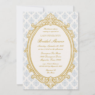 Regency Era Blue and Gold Bridal Shower Invitation
