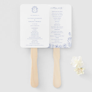 Regency Era Blue Crest Monogram Wedding Program Hand Fan