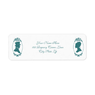 Regency Era Couple Cameo Silhouette Teal Romance