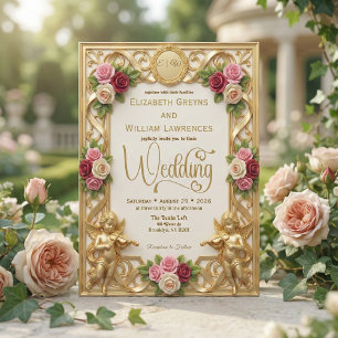 Regency Era Garden Cherub Monogram Wedding Invitation