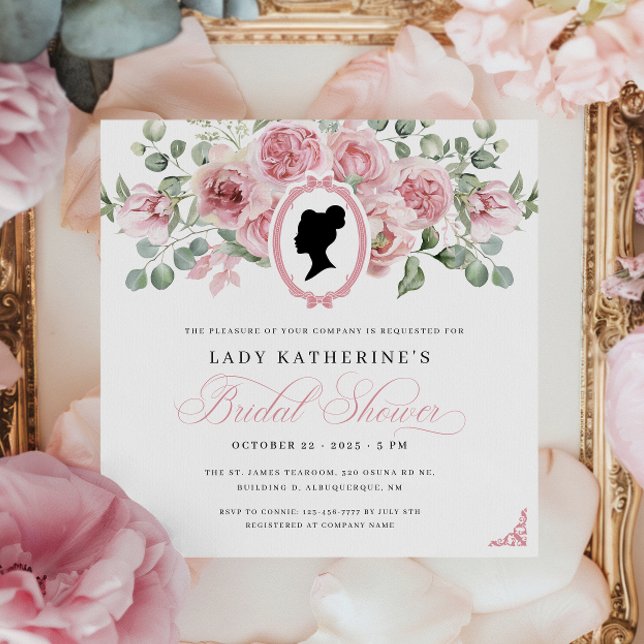 Regency Era Pink Floral Bridal Shower Invitation (Creator Uploaded)
