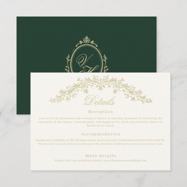 Regency Era Wedding Elegant Heirloom Details Enclosure Card (Front/Back)