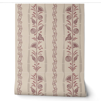 Regency Floral Sophisticated Stripes Mute Burgundy Wallpaper