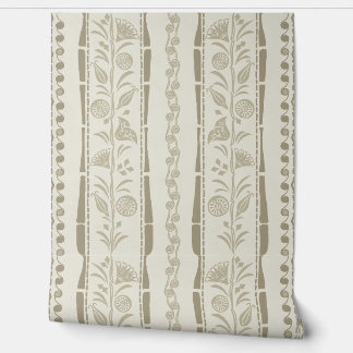 Regency Floral Stripes - Khaki - Cream Wallpaper