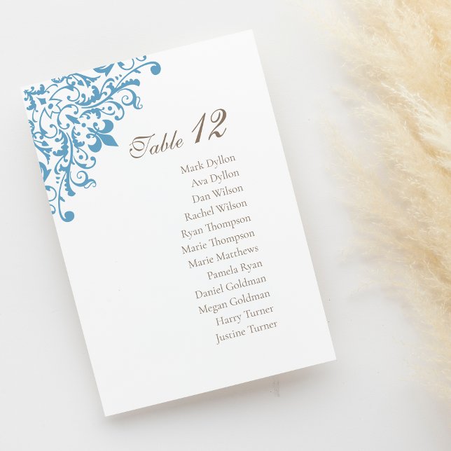 Regency French Blue Fleur de Lis Pattern Wedding  Table Number (Creator Uploaded)