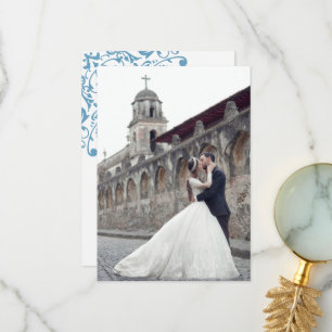 Regency French Blue Fleur de Lis Wedding Photo Thank You Card