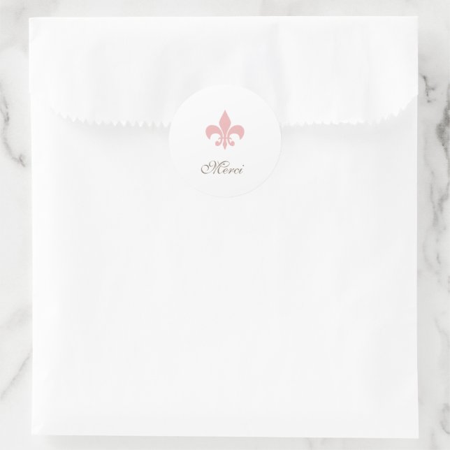 Regency French Pink Fleur de Lis Merci Wedding Classic Round Sticker (Bag)