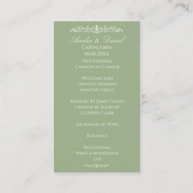 Regency Green wedding Ceremony Program (Front)