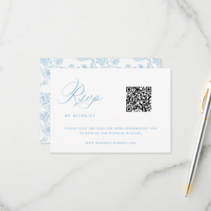 Regency Light Blue Chinoiserie Wedding QR Code RSVP Card