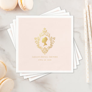 Regency Pink Vintage Faux Gold Crest Bridal Shower Napkin