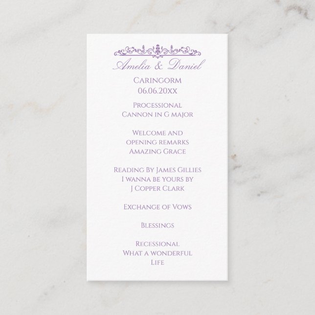 Regency Purple wedding Ceremony Program (Front)