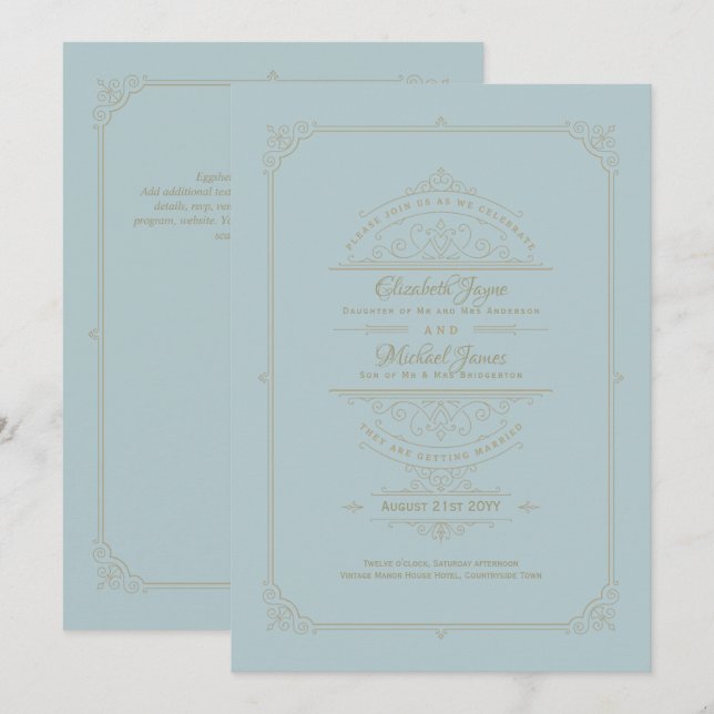 Regency Wedding Invitations Vintage Duck egg shell (Front/Back)