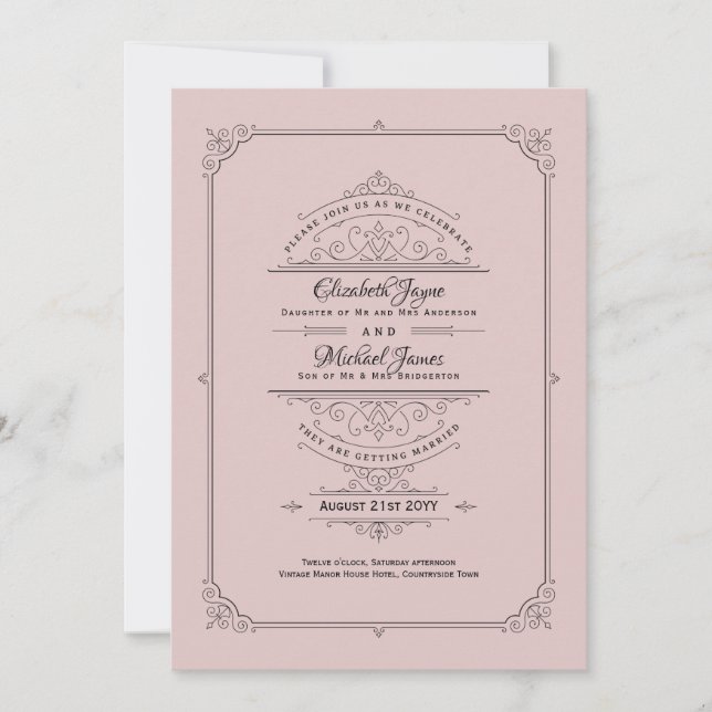 Regency Wedding Invitations Vintage Dusty Rose (Front)