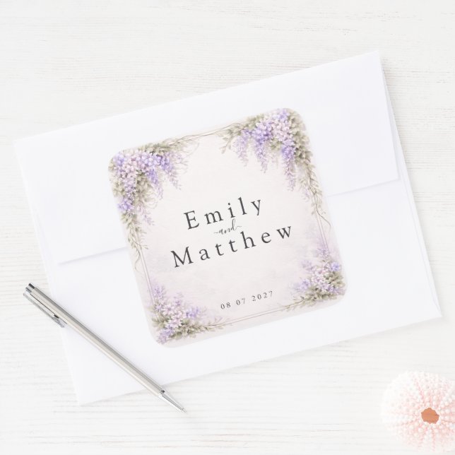 Regency Wisteria Square Wedding Stickers (Enveloppe)