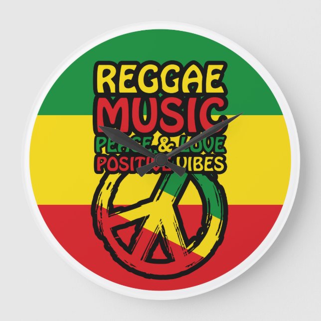 Reggae and Peace Symbol with positive quotes Large Clock (Front)