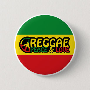 Reggae art with positive words Peace and Love 2 Inch Round Button