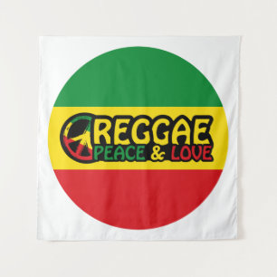 Reggae art with positive words Peace and Love Tapestry