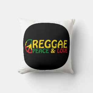 Reggae art with positive words Peace and Love Throw Pillow