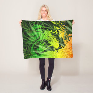 Reggae color shroud with lion and nature fleece blanket
