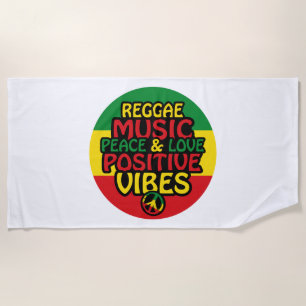 Reggae design with positive quotes and reggae flag beach towel