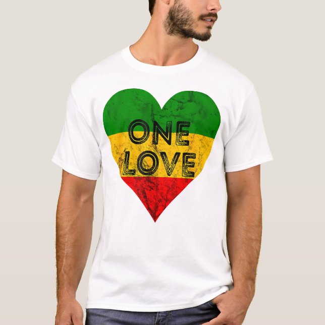 Reggae Heart One Love Rasta Reggae Music Rastafari T-Shirt (Front)