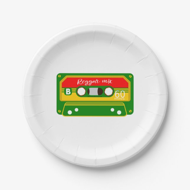 Reggae mix tape cassette retro paper plate (Front)