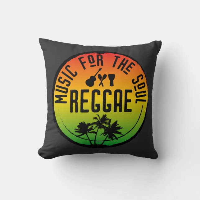 Reggae Music for the Soul Caribbean Rasta Quote Throw Pillow (Front)