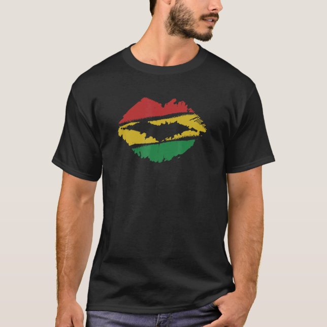 Reggae Music Jamaica Kissing Lips Flag Rastafari R T-Shirt (Front)