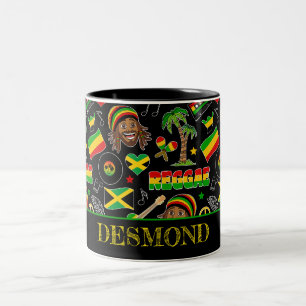 Reggae Music Lover Patterned Personalized Two-Tone Coffee Mug