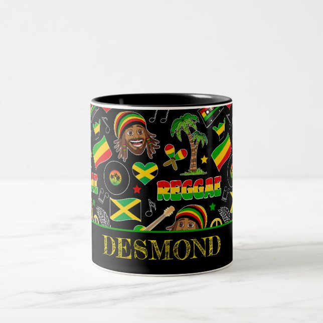 Reggae Music Lover Patterned Personalized Two-Tone Coffee Mug (Center)