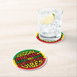 Reggae Music with positive sayings Round Paper Coaster