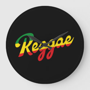 Reggae Music with reggae flag colors Large Clock