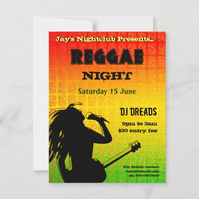 Reggae Night Party Invitation (Front)