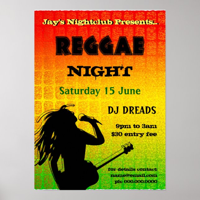 Reggae Night Party Nightclub Poster (Front)
