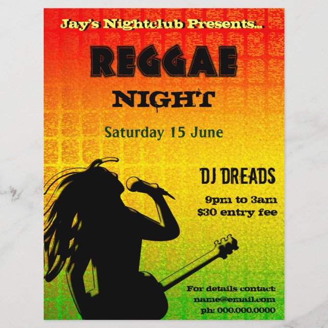 Reggae Night Party or Nightclub Flyer (Front)