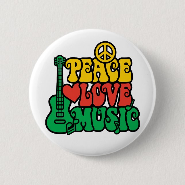 Reggae Peace Love Music 2 Inch Round Button (Front)