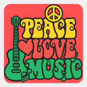 Reggae Peace Love Music Square Sticker