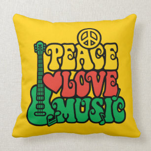 Reggae Peace Love Music Throw Pillow